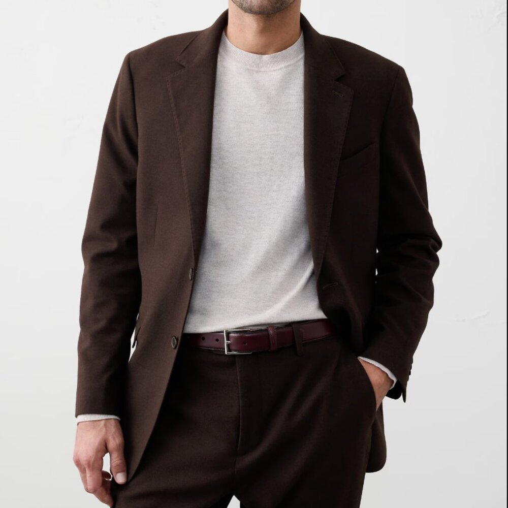Banana Republic Mens Tailored-Fit Soft Flannel‎ Suit Jacket, Brown, 42S, EUC - Picture 2 of 4